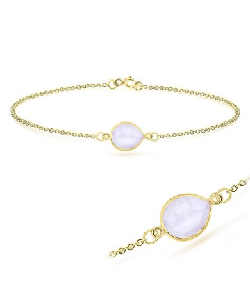 Gold Plated Rose Quartz Silver Bracelet BRS-232-GP